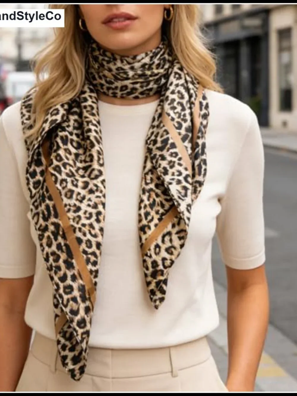 Vintage Leopard Print Square Scarf, 35x35 Silk Feeling Bandana, Neck & Head Wrap